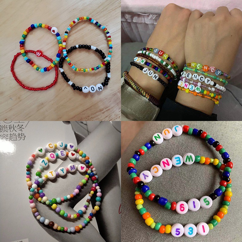 100 Pcs Manik-Manik Mote Huruf Campur Bahan Akrilik Warna Ukuran 7mm Untuk Gelang Diy