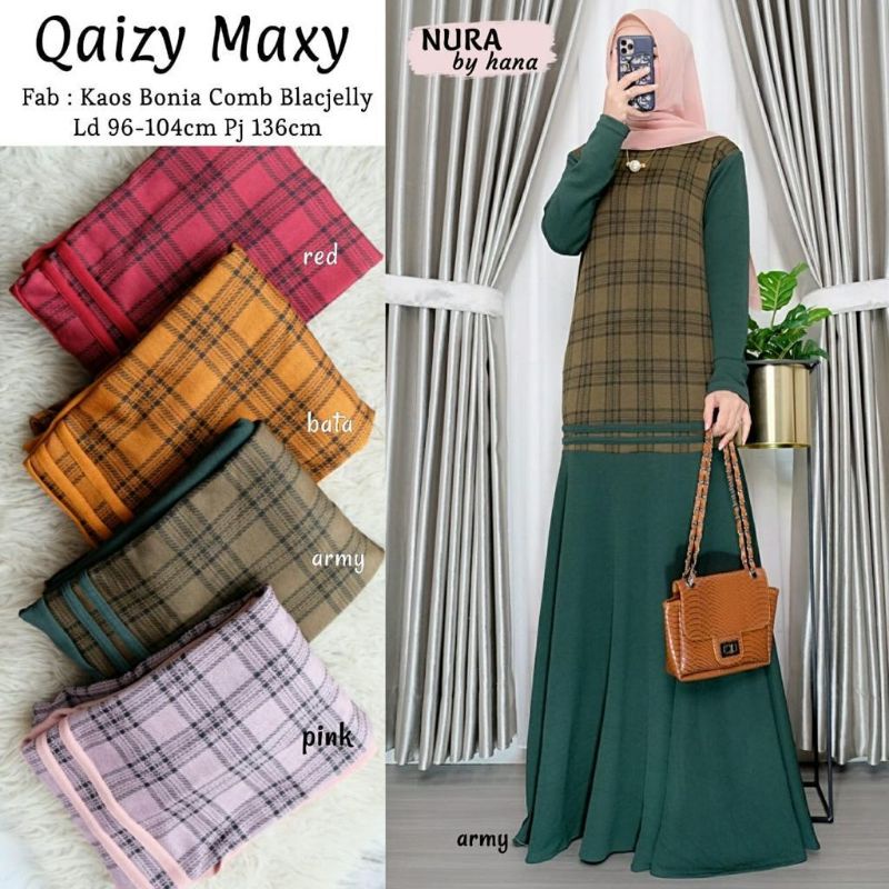 DRESS MUSLIM WANITA QAIZY MAXY BAHAN KAOS KOMBINASI