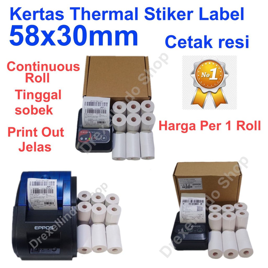 Kertas Thermal Label Stiker 58x30MM Buat Cetak Resi Pengiriman