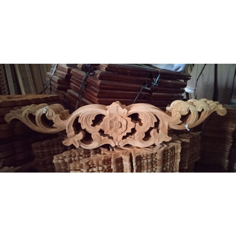 UKIRAN TEMPEL MAHKOTA DELIMA 10x53cm/Ukiran jepara dekorasi meja kursi pintu DLL