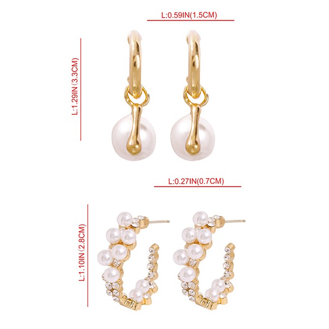 LRC Anting Tusuk Fashion Alloy Diamond Pearl Stud Earrings F72479