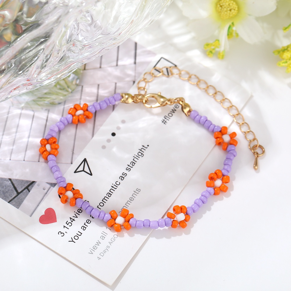 IFYOU Korean Fashion Beaded Bracelet Colorful Ethnic Style Girls Flower Bracelet Women Jewelry Accessories