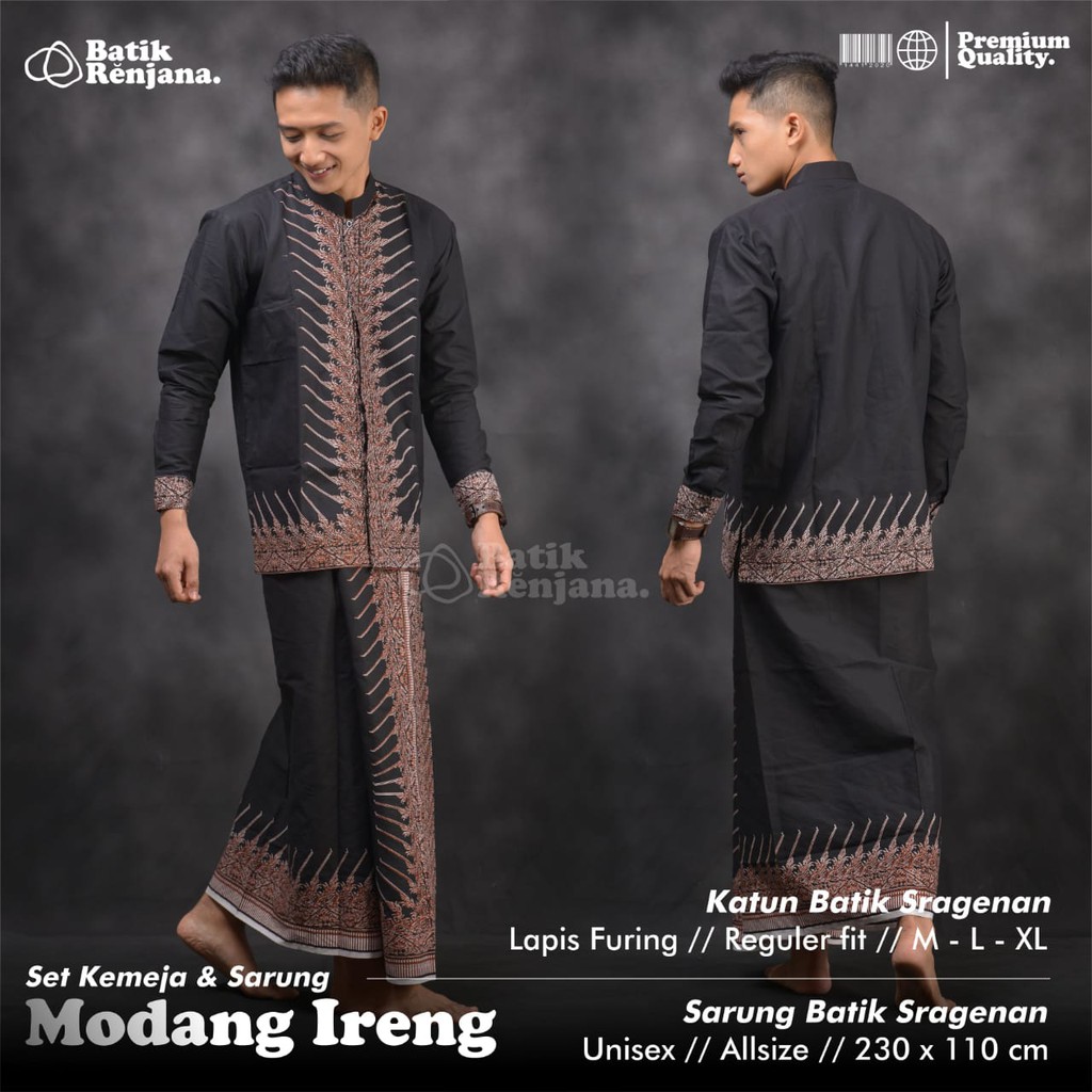 MODANG IRENG Kemeja dan Sarung Batik Pria Dewasa Premium Lebaran Asli Solo SARKEM RENJANA