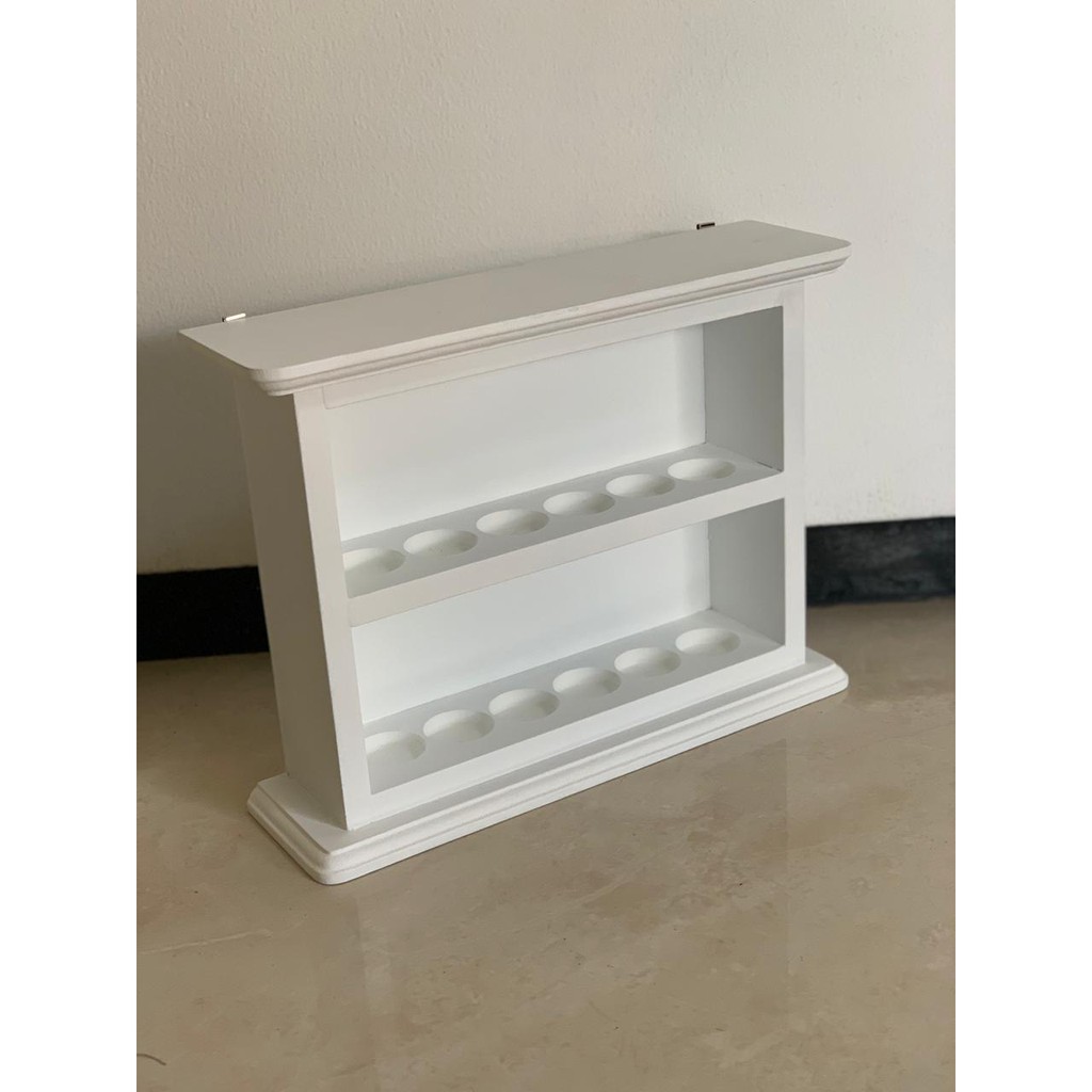 RAK OIL KAYU GANTUNG 12 SLOT PUTIH GROSIR MURAH