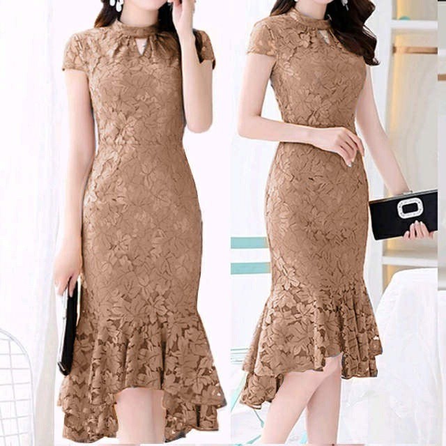 3 UKURAN L XL XXL DRESS SHOPIA BRUKAT MIDI