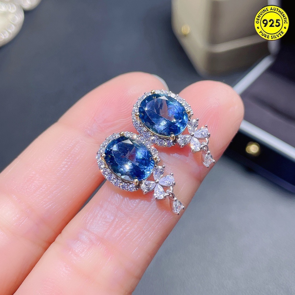 Anting Tusuk Batu Topaz Aquamarine Biru Natural Untuk Wanita