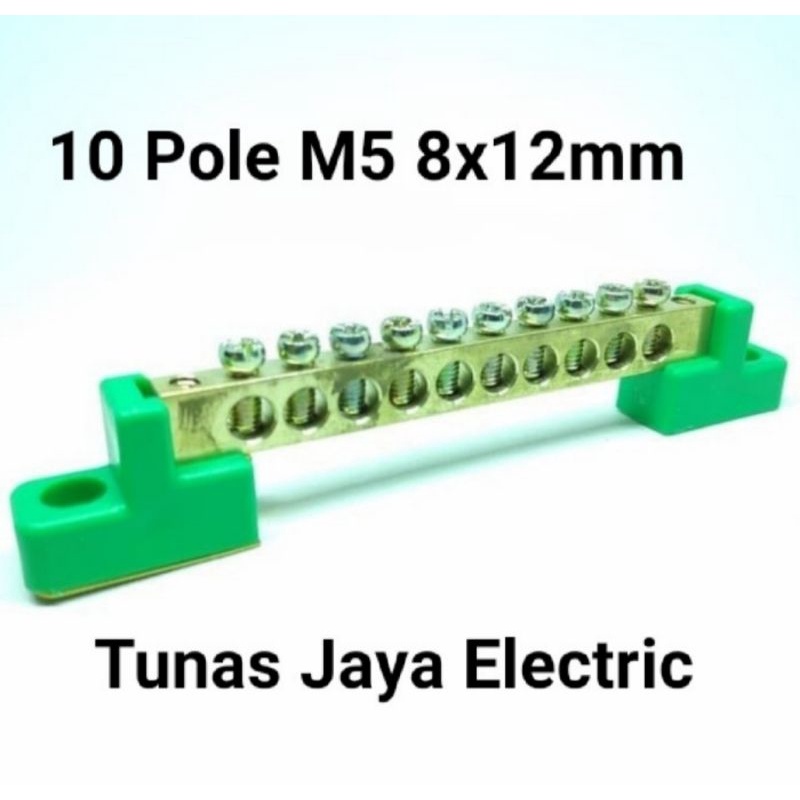 Terminal Blok Grounding 10 Pole M5 8x12mm KUNINGAN