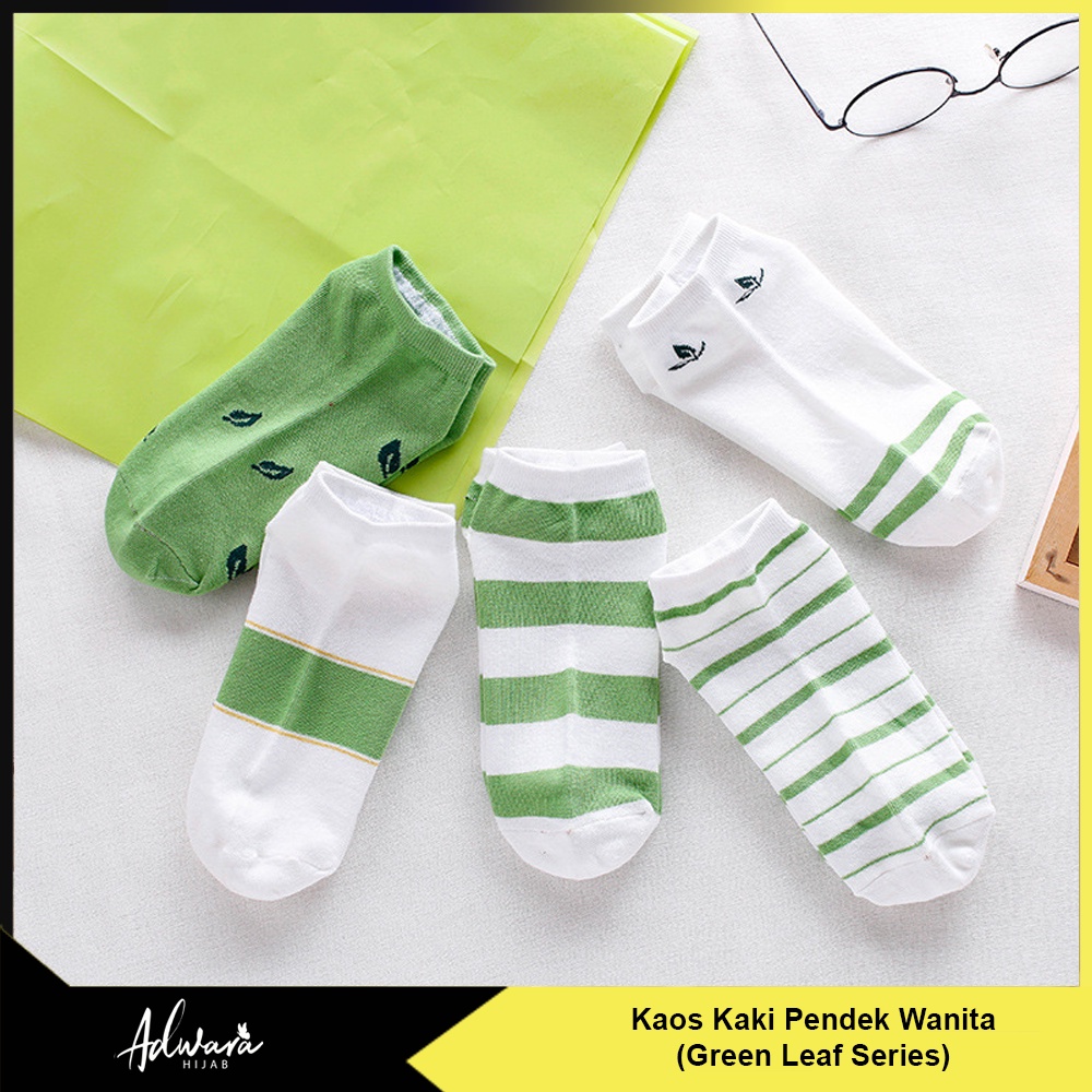 Kaos Kaki Wania Pendek Semata Kaki Gaya Korea Motif Daun Hijau (Sock Ankle Import)