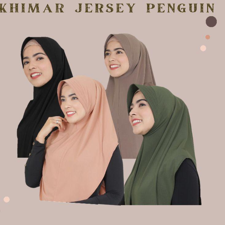 Hijab Instan Rabiah Bahan Jersey Motif Polos - Jilbab Polos Simpel Daily Use - Khimar Pinguin Syari