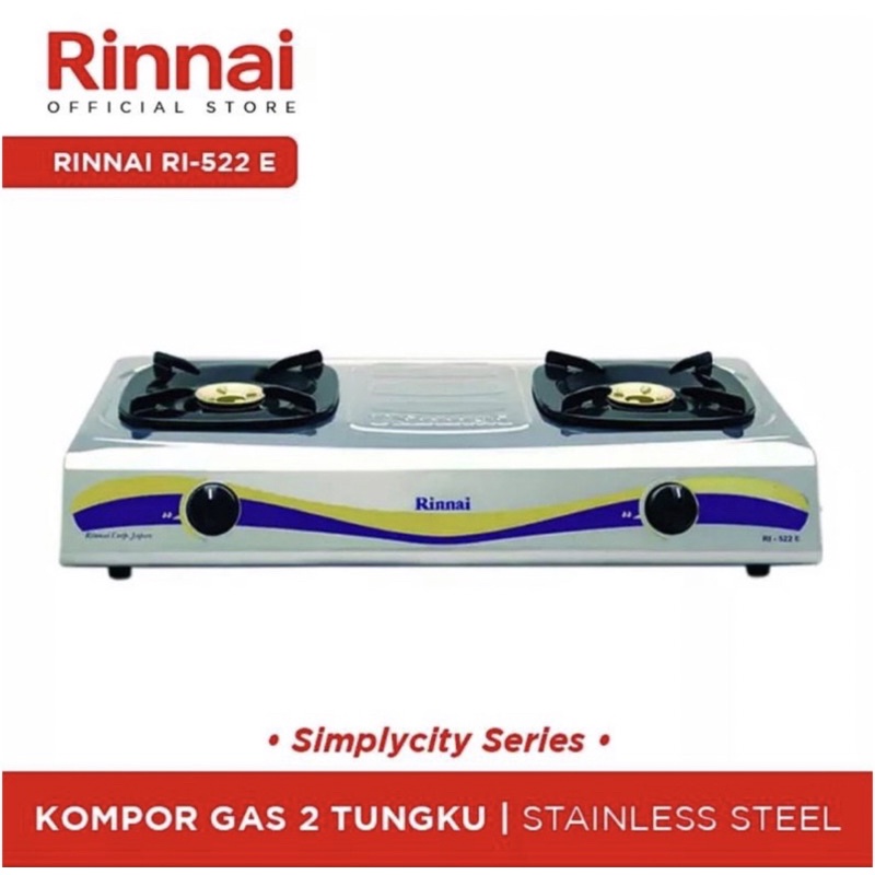 Kompor Gas Rinai RI - 522E Stainless Steel / Kompor Gas 2 Tungku Rinai