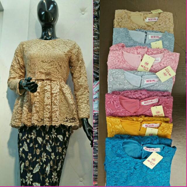 Setelan peplum brukat (tunik+rok plisket)