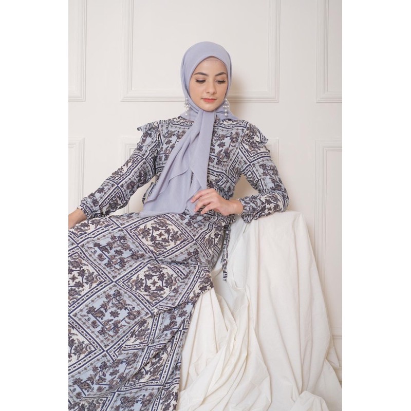 Ounadoutfi dress jasmine baby blue muslim kekinian busui adem / dress rayon motif / dress kondangan / homedress rayon motif / baju muslim wanita