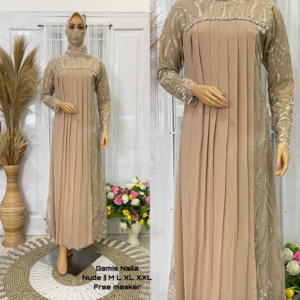 GAMIS NAILA / DRESS BRUKAT PARTY WANITA / BAJU PESTA WANITA / BAJU GAMIS MODERN / GAMIS BRUKAT