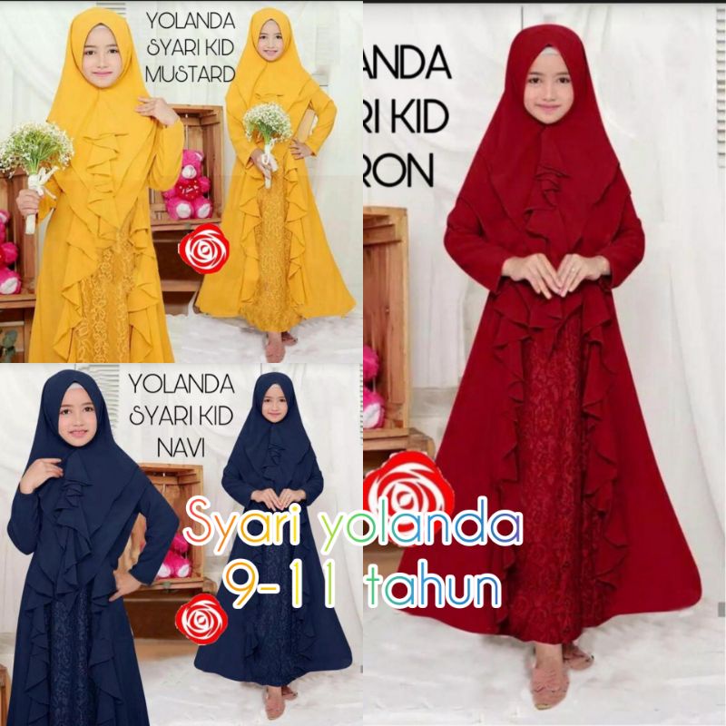 BISA COD✅ SYARI YOLANDA 9-12 TAHUN / SYARI SET KERUDUNG / SYARI ANAK PEREMPUAN / PAKAIAN MUSLIM ANAK