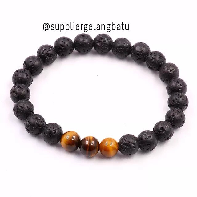 gelang custom tiger eye lava stone bracelet batu alam asli