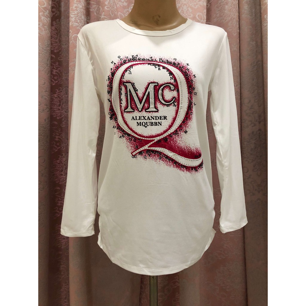 Kaos Katun Putih Fashion Wanita Tangan Panjang Import / MCQ Women Fashion