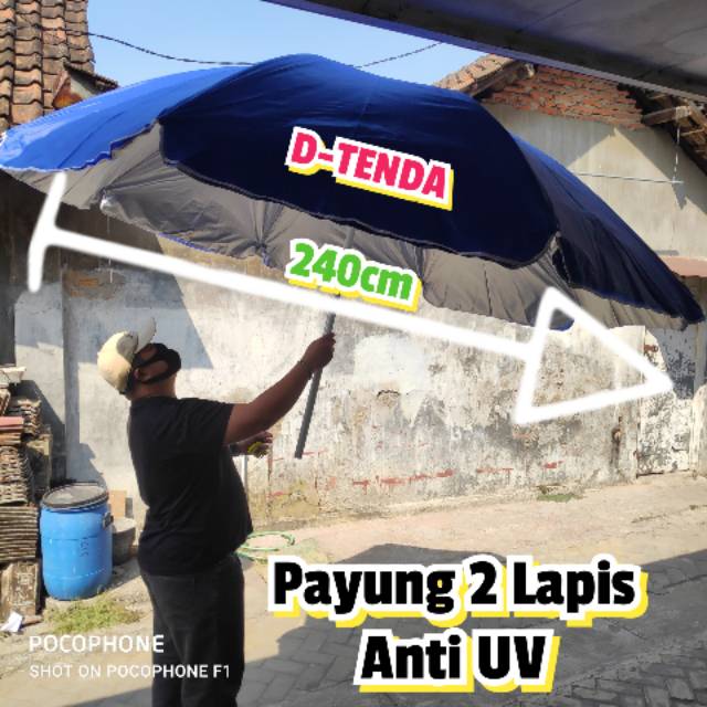 Pusat Grosir Tenda Payung Cafe/pantai/jualan 2 Lapis Double Layeranti Uv 240cm + Tripod/ Kaki Payung 6VzWDmtEplemB