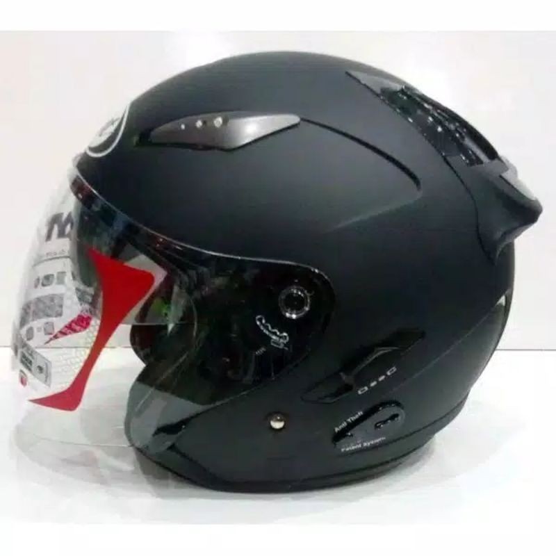 Helm KYT Galaxy Slide Solid Black Hitam Metalic Doff Half Face Double
