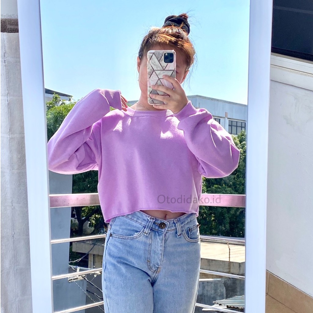[BAYAR DITEMPAT] BASIC SWEATER CROP ALLSIZE & BIG SIZE-UNGU MUDA