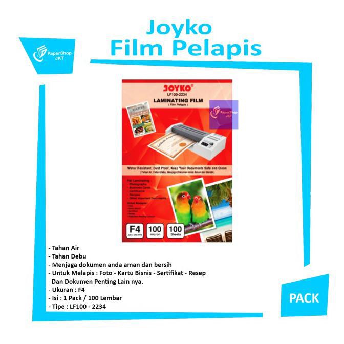 

✨BISA COD✨ Joyko Film Pelapis Folio / Laminating Film LF100 - 2234 F4 1 PACK