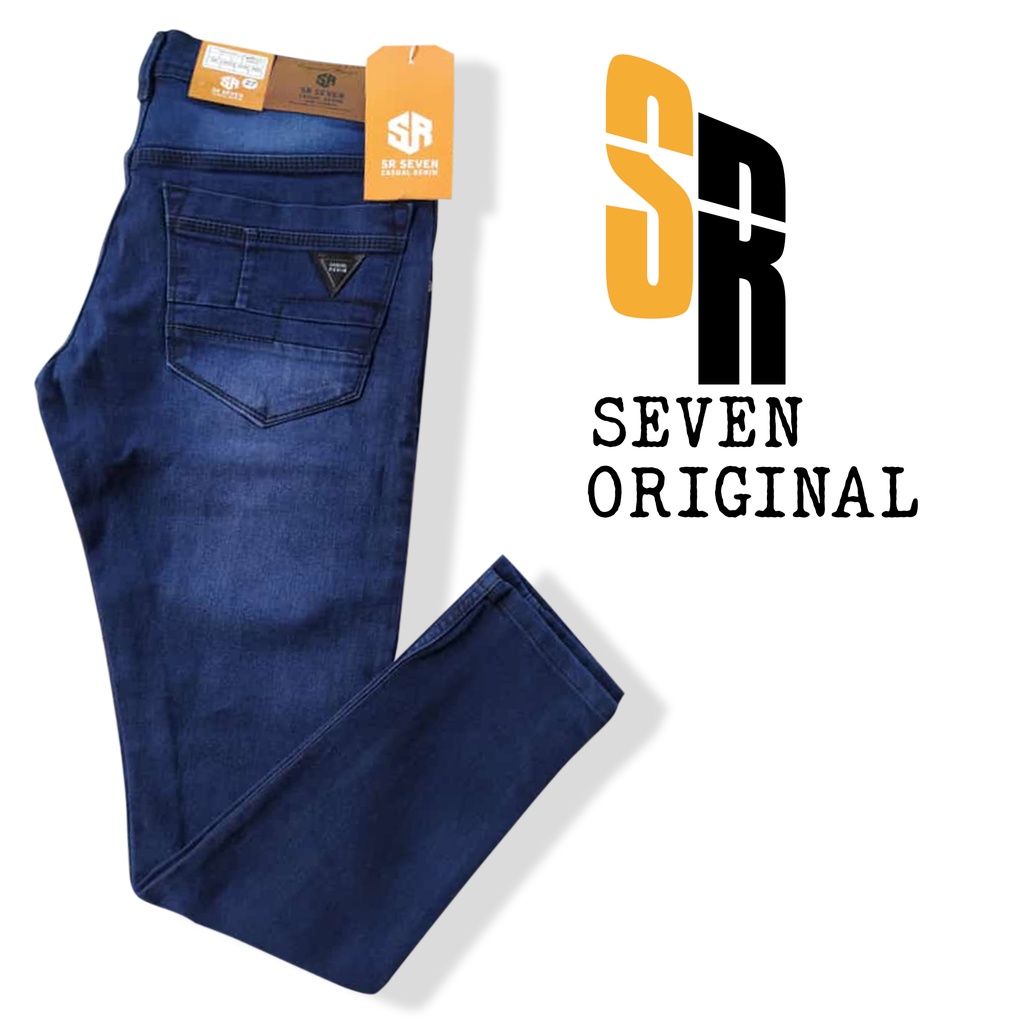 SR SEVEN JEANS PANJANG PRIA ORIGINAL PENSIL STREACH TERBARU BIRU PREMIUM JINS