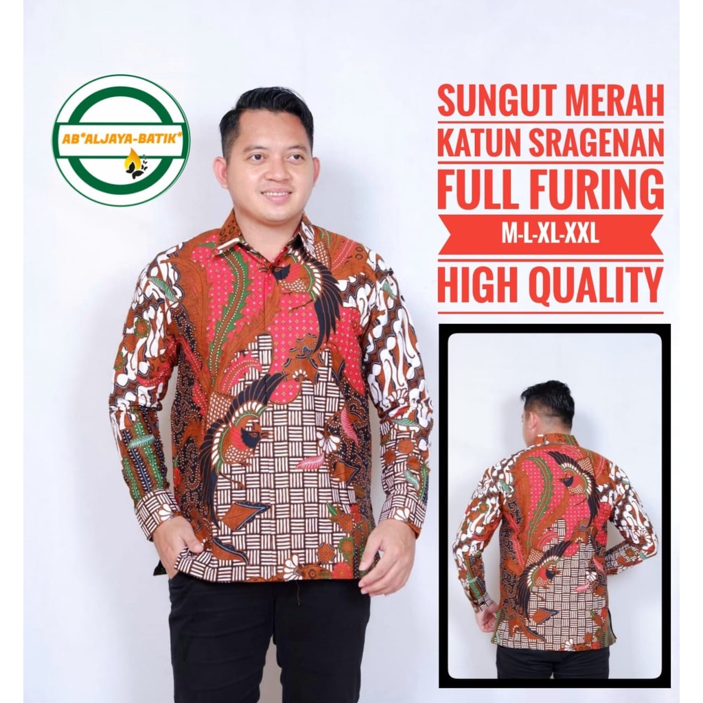 SUNGUT MERAH Kemeja Batik Solo Pria PREMIUM Lengan Panjang Katun Halus BATIK ALJAYA PERWIRA ARIESWARA UTUNGGA JAYANEGARA Vijay permata biru argo lawu Prastowo Proboseto Rajaswa Jayanegara Mahesa Joglo ungu  Suket Segoro mahkota