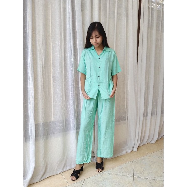 One Set Setelan Tie Dye Bali Kemeja Lengan Pendek - ONE SET Piyama Tie Dye Wanita & Pria GROSIR-GKS MinToskaPolos