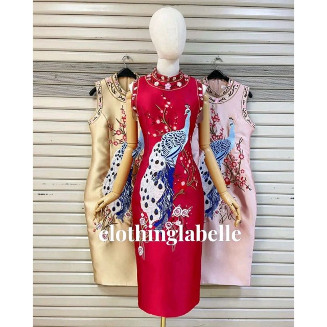 Cheongsam Peacock Sangjit Party Dress