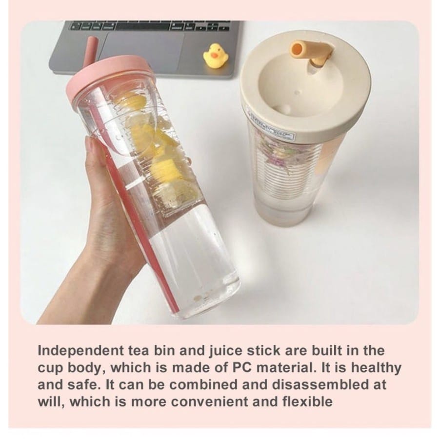 BOTOL MINUM TRANSPARAN INFUSED JUICE BOTTLE 700ML STRAW DENGAN SEDOTAN