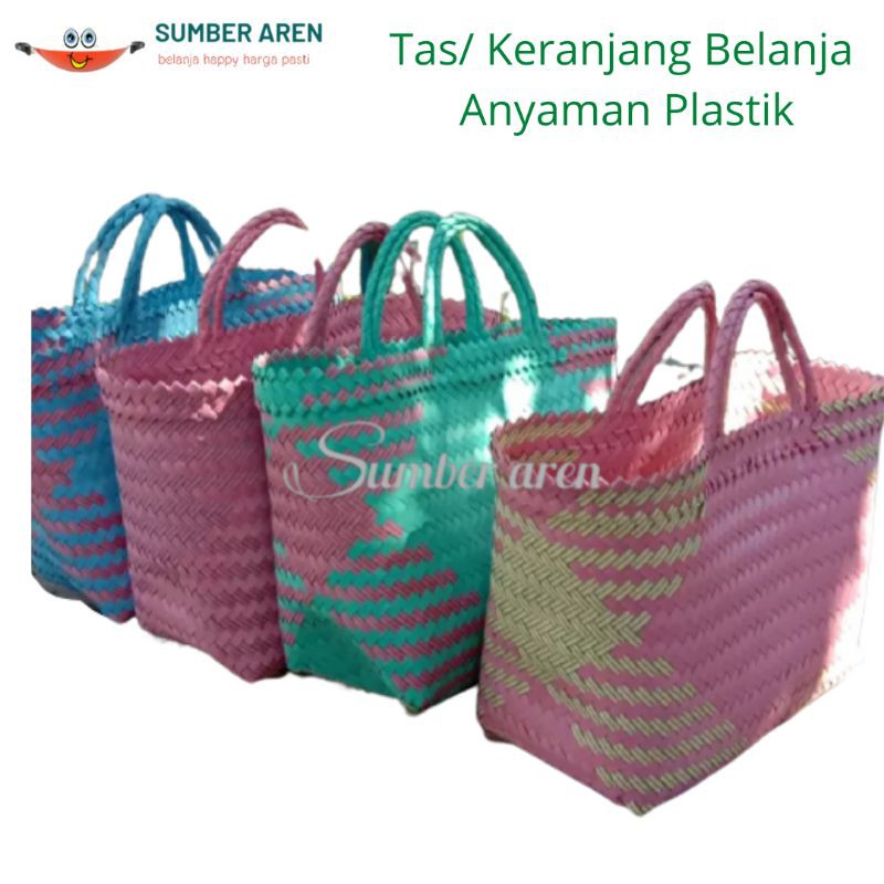 Keranjang Belanja Anyaman Plastik  Tas Pasar Kantong Serbaguna