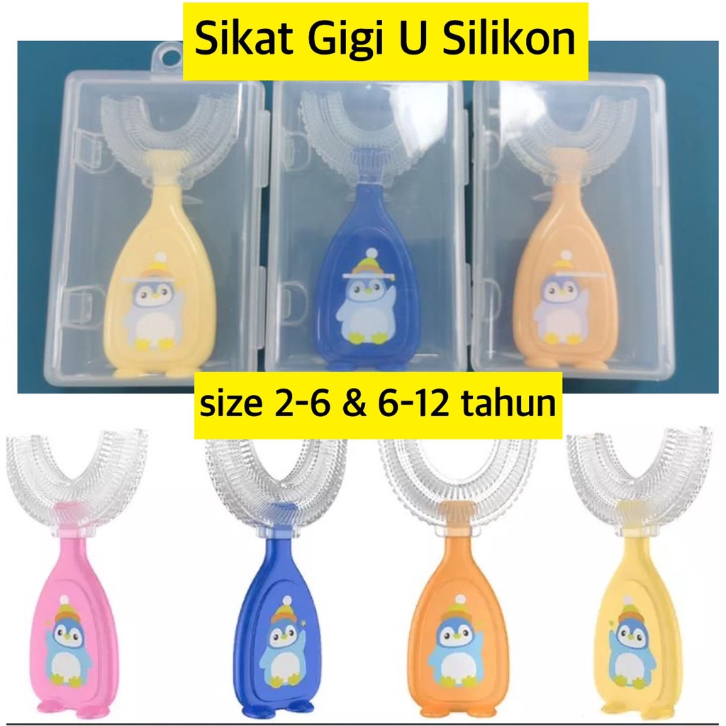 Sikat gigi silikon bayi anak bentuk U Motif Pinguin | tooth brush baby silicon type U 360° sikat gigi anak sikat Peralatan Kesahatan Gigi