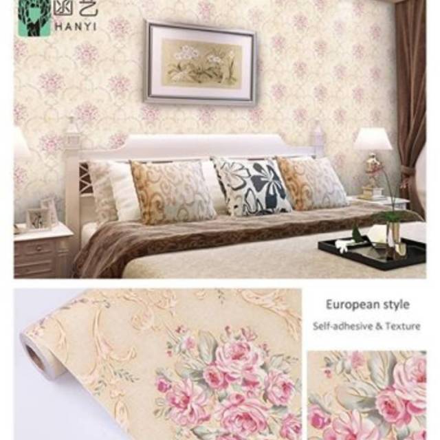 Wallpaper stiker motif roseberry dasar cream (shabi cream )