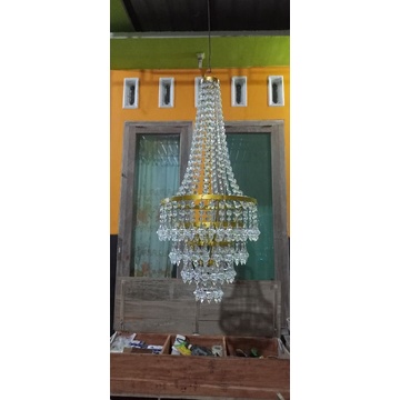 LAMPU GANTUNG KRISTAL DEKORASI D.35-T.70 SUDAH ADA 2 FITTING LAMPU DAN KABEL+COLOKAN