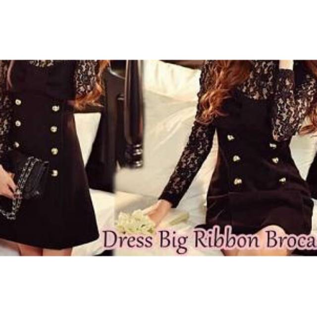 Dress big ribbon brocade cantik import