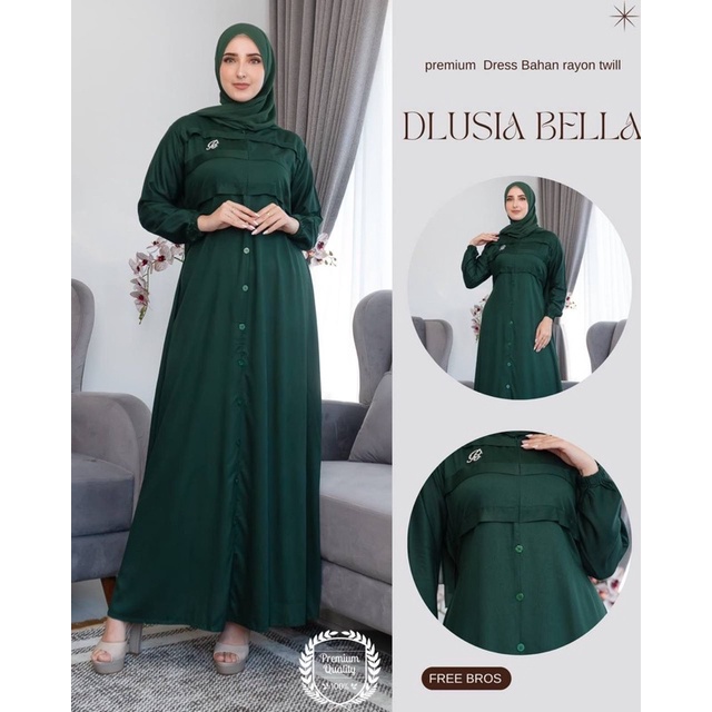 Daster Arab Dlusia BELLA Maxi Dress Premium Gamis Twill Ori Free Bross