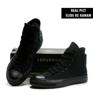 TERLARIS!!! Sepatu Sekolah Converse All Star Full Black Hitam High Tinggi  Termurah | Shopee Indonesia