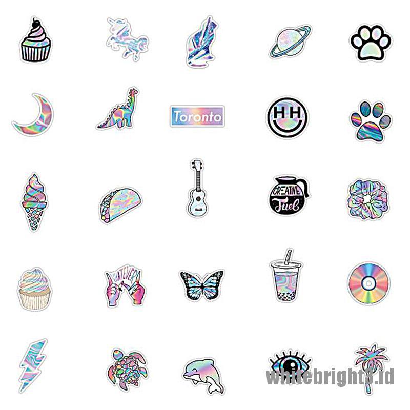 (white3) 50pcs Stiker Holografik Laser Untuk Gitar / Koper / Helm