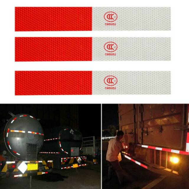 1Pcs Sticker Reflective Merah Putih Pantul Cahaya Safety Reflektor Warning Sign Mobil Truk Mobil Box