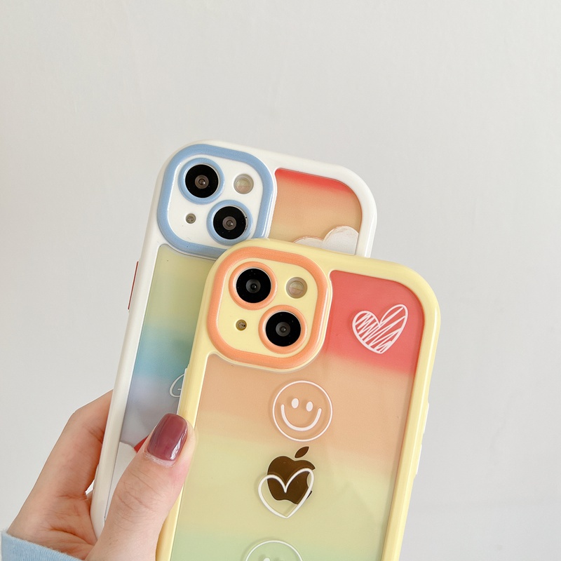 Soft Case Pelindung Kamera IPhone Xr Xs Max Ip Apple 11 12 13 Pro Max Motif Pelangi Senyum Untuk Wanita