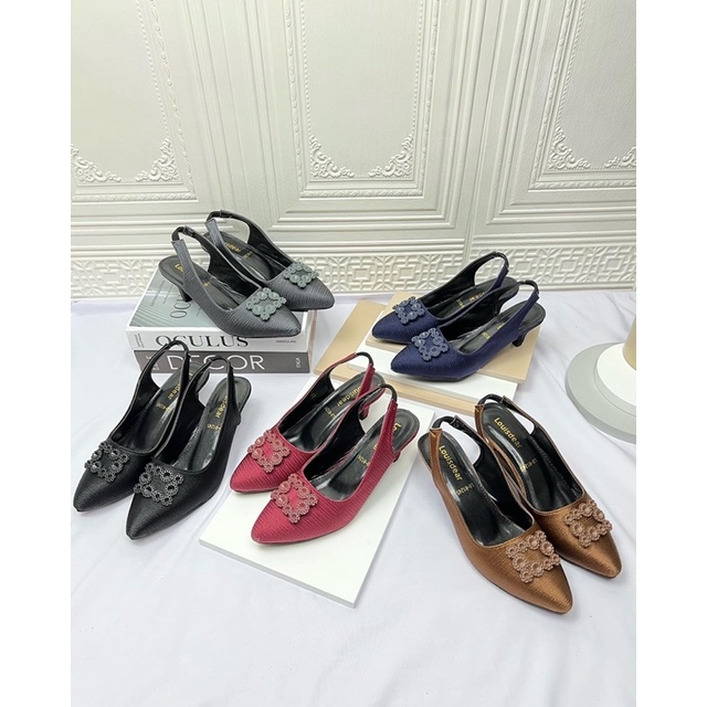 sepatu heel wanita terbaru kekinian LOUISDEAR sepatu tali belakang hee 3 cm bahan satin P53