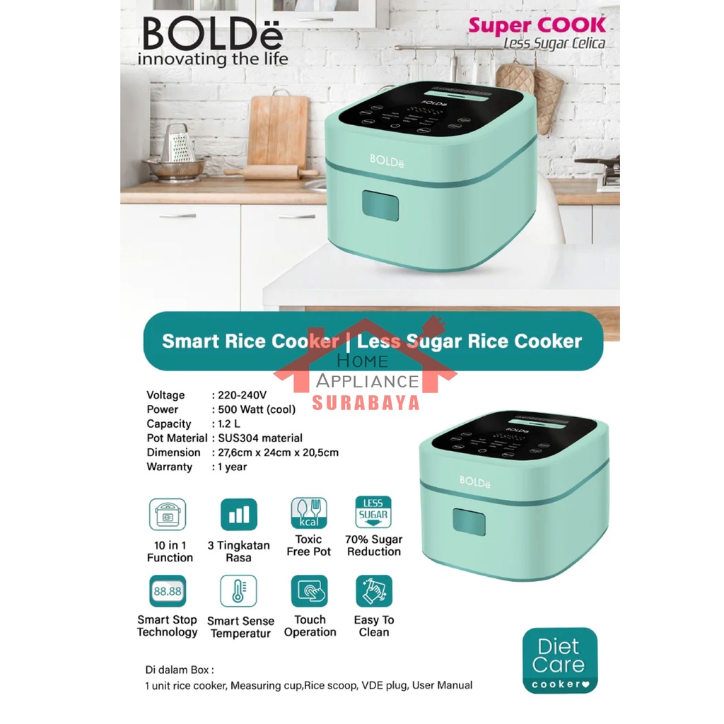 BOLDe Super Cook Less Sugar CELICA - Rice Cooker Magic Com Digital 1.2 Liter