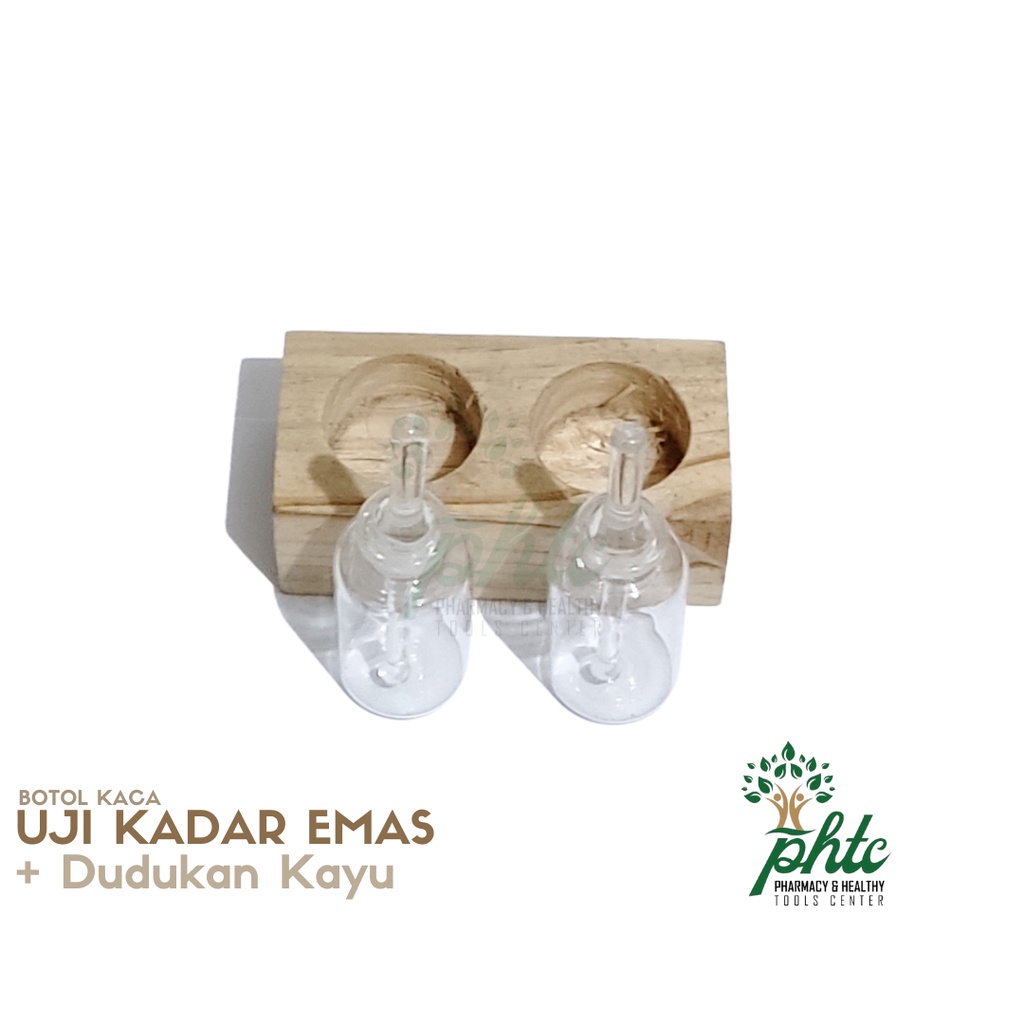 Alat Tes Kadar Emas l Botol Uji Emas + Dudukan Kayu (1 Set)