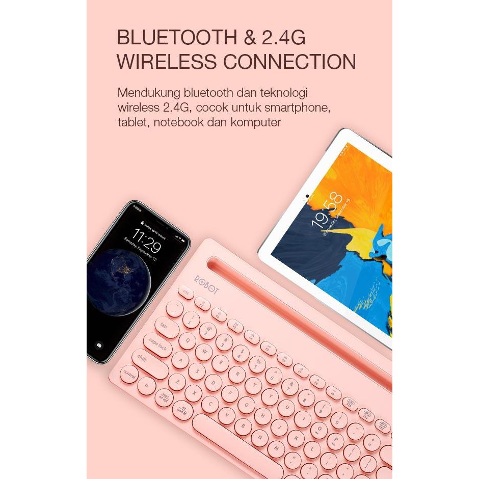 ROBOT KB10 Multi-Device Bluetooth &amp; 2.4G Wireless Keyboard 3 Connection Mode