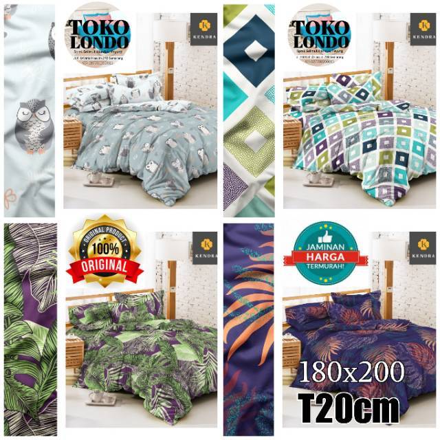Sprei KENDRA King Size uk 180 uk 180x200 T20 Tinggi 20 cm K Style Motif Korea Modern Minimalis Kids Edition Arcadia Spring Leaves Sweet Dream Erin Cute Blue Owl Black White Cactus Love Fiesta Iris AB Little Star Montana Hello Winter