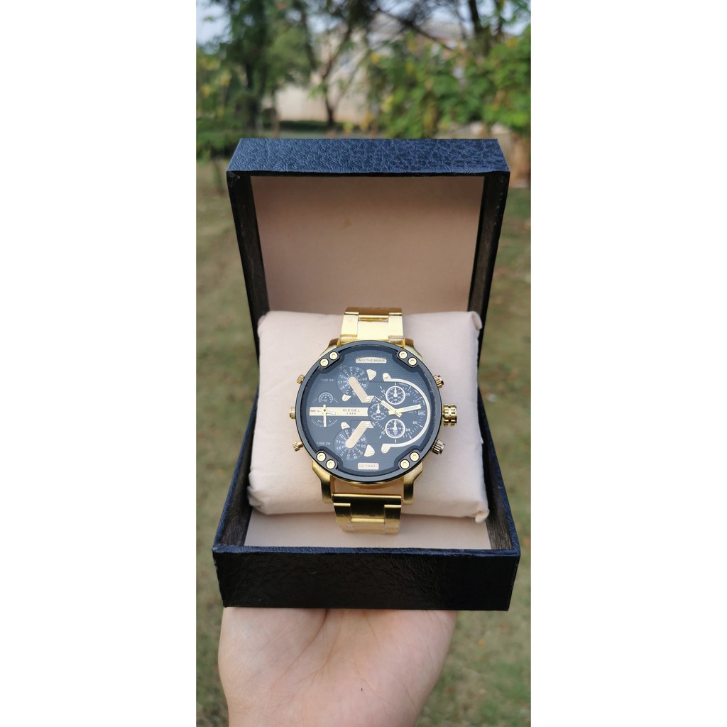 Jam Tangan Pria Analog / Man Watch / Diesel Gold Black Grosir Murah Keren + BOX + Tali Stainless