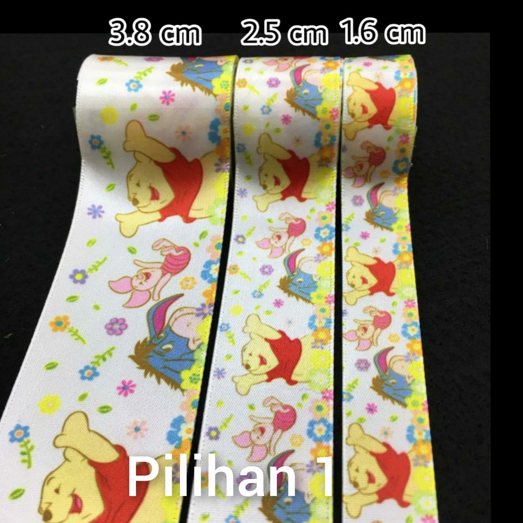 1 YARD - PITA KADO | PITA HAMPERS | PITA SATIN MOTIF WINNIE THE POOH (3 SIZE) | MOTIF KARTUN