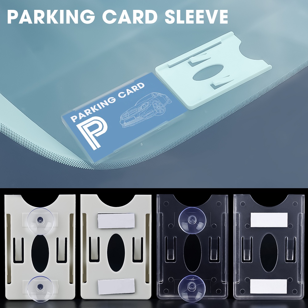 Minimalis ABS Transparan Lengan Kartu Parkir Kaca Depan Mobil Parkir Pass Protection Card Perekat Dudukan Kartu Parkir
