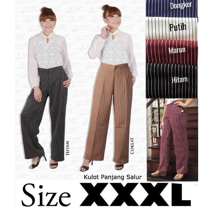 Celana Kulot Panjang Motif XXXL Bigsize Jumbo Scuba 3R Wanita Salur - Hitam