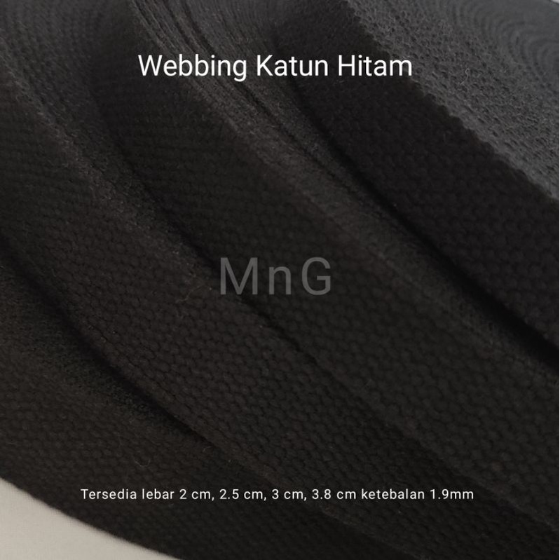 1 rol Webbing Katun Hitam 2.5 cm ketebalan 1.9-2mm