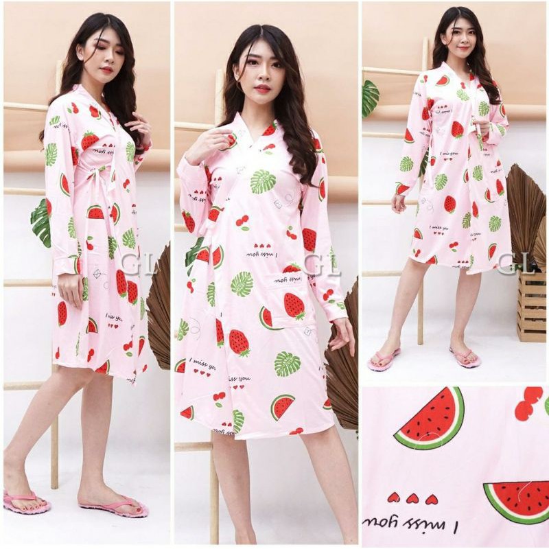 Baju tidur kimono bahan spandex watermelon